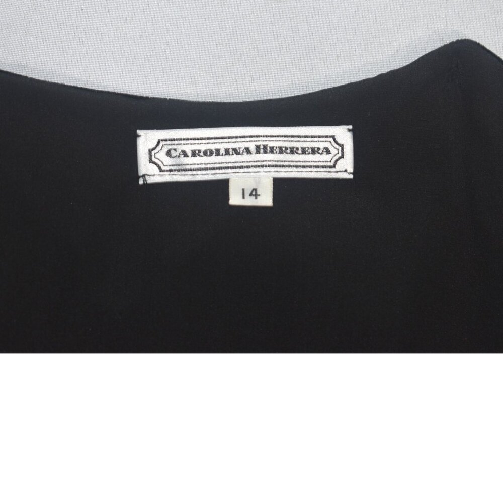 Carolina Herrera Black Velvet Ivory Satin Evening Gown Dress Long Sleeves 14 - Picture 4 of 8